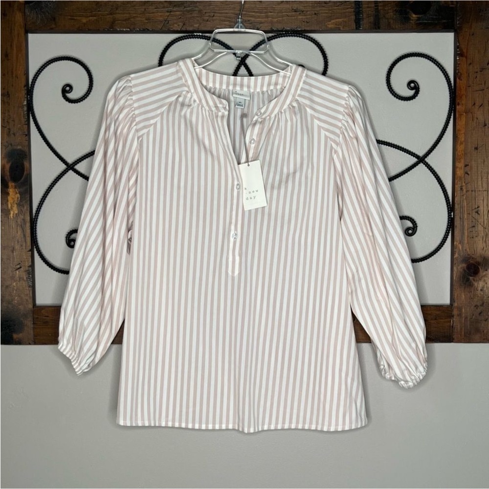 NWT A New Day Cream/Tan Striped Blouse